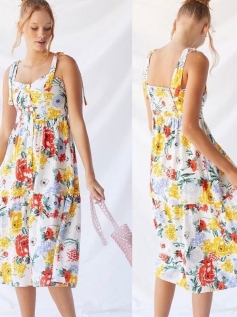 Urban‎ Outfitters Positano Tie-Shoulder Midi Dress Floral Size XS